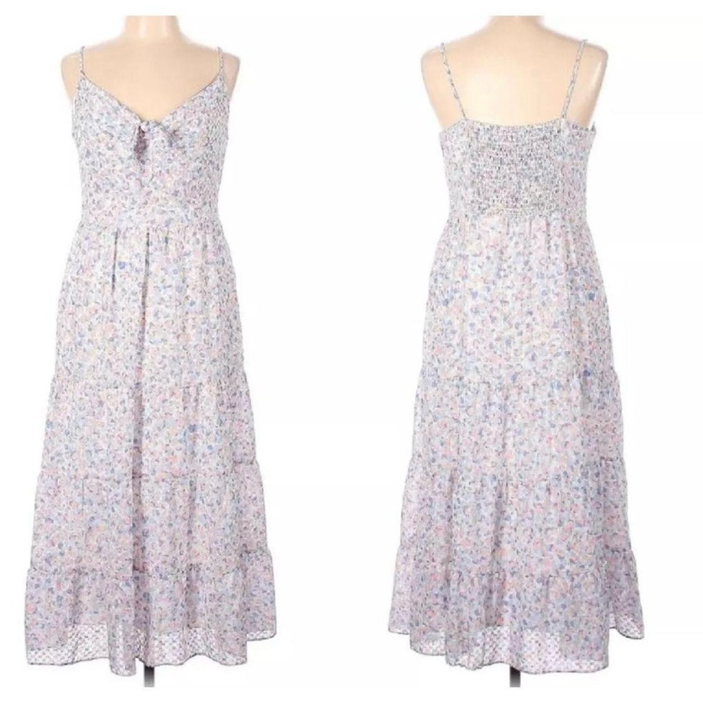 Nanette Lepore Watercolor‎ Tie Front Chiffon Tiered Midi Dress Dainty Flirty